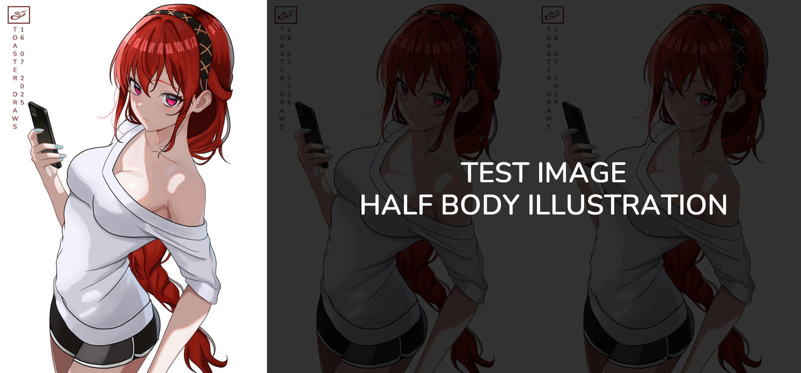 An example prepared by the artist Toaster for a half body character illustration.
