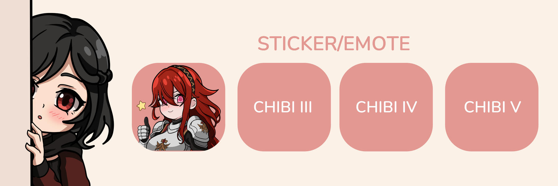An example prepared by the artist Toaster for a set of 1, 3 or 5 sticker/emotes.